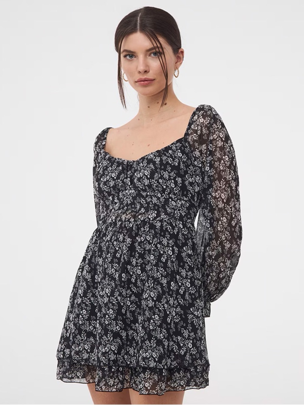 Thirty Thirty LA Black Floral Long Sleeve Babydoll Dress